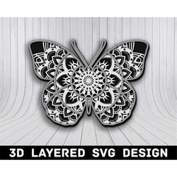 3d mandala butterfly svg file, butterfly svg files, moth mandala svg, multilayers 3d laser cut, butterfly mandala svg fi