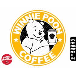 winnie the pooh svg coffee dxf png , cut file layered by color