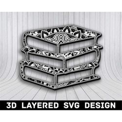 3d mandala book svg file, 3d book mandala svg files, book club 3d mandala, multilayers 3d laser cut, book mandala svg fi