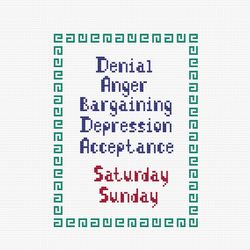 Funny poster cross stitch pattern denial anger bargaining depression acceptance Poster embroidery modern cross stitch