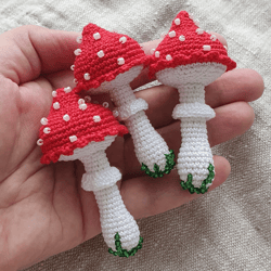 Set of 3 Crochet Mushroom Ornaments, Xmas-tree Decoration, Toadstool Decor
