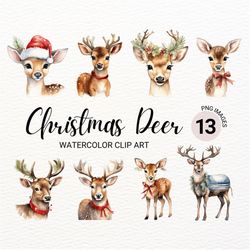 christmas deer clipart | santa png | watercolor baby animals | christmas card | digital planner | collage images | digit