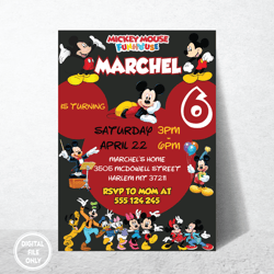 Personalized File Mickey Birthday Invitation  | Kids party, Printable Birthday Party Invitations, Instant| Digital PNG