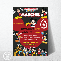 personalized file mickey birthday invitation | kids party, printable birthday party invitations, instant| digital png