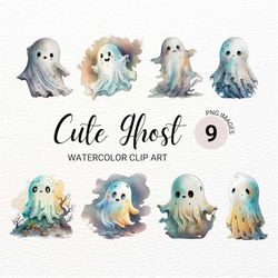 cute ghost clipart | watercolor halloween png | spooky collage images | junk journal clipart bundle | digital planner |