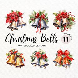 christmas bells clipart | watercolor christmas tree | santa png | bells png | winter clipart bundle | junk journal | dig