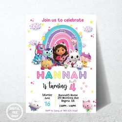 Personalized File Gabbys Dollhouse Birthday Invitation Printable Invite Instant Download Gabby's Kids| Digital PNG