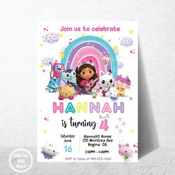personalized file gabbys dollhouse birthday invitation printable invite instant download gabby's kids| digital png