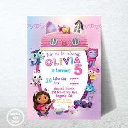 Personalized File Gabbys Dollhouse Birthday Invitation CANVA Printable Invite Instant Download Gabby's Kids| Digital PNG