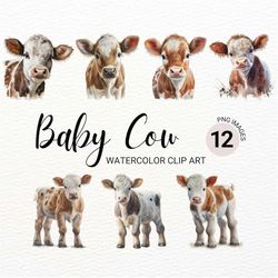 baby cow png | watercolor cow baby clipart | cute baby animals print | farm animals png | nursery wall art | digital art