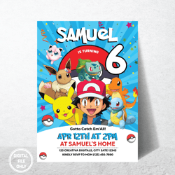Personalized File Pokemon Birthday Invitation | Invitation | Kids Birthday Invite | Pikachu Birthday Boy| Digital PNG