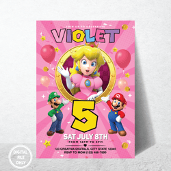 Personalized File Princess peach Birthday Invitation | Mario Princess Invitation | Super Princess| Digital PNG