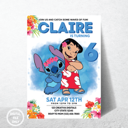Personalized File Lilo and Stitch Birthday Invitation | Lilo and Stitch Invite | Stitch Birthday Invitation| Digital PNG