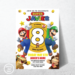 Personalized File Mario Birthday Invitation | Mario Invite | Super Brothers Boy Invite | Digital Birthday| Digital PNG