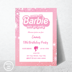 Personalized File Doll Party Invitation, Doll Birthday Party, Hot Pink Birthday Party Invitation, Pink Doll| Digital PNG