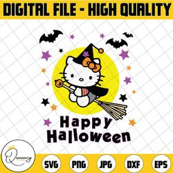 halloween cat svg, witch cat on broom cute cat with witch hat, fall kids halloween shirt, silhouette