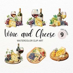 wine and cheese clipart | wine png | food clipart | cheese png | watercolor wine bottle clipart | commercial license