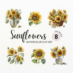 sunflower png | watercolor sunflower clipart | floral png | flowers clipart | wedding invitation | transparent backgroun