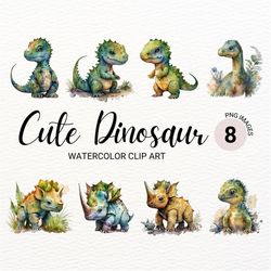 watercolor dinosaur clipart | cute dino png | nursery wall art | collage images | digital planner | junk journal | child