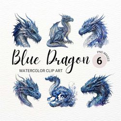 blue dragon clipart | watercolor dragon png | fantasy clipart | dragon wall art | kawaii clipart | dragon prints | comme