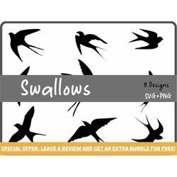 swallow svg bundle, svg files for cricut, swallows svg, bird clipart, silhouette svg, bird svg