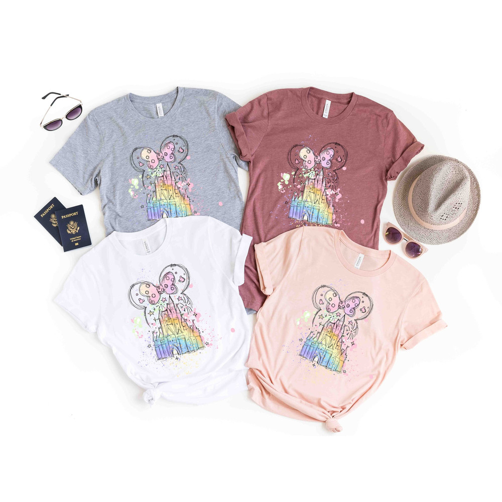 Disney Watercolor Castle Minnie T-Shirt, Disney Castle, Disney Vacation Shirt, Disney Trip Shirt, Disney Family Shirt, Family Vacation Shirt - 1.jpg
