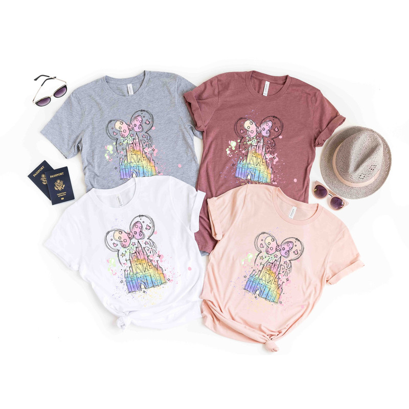 Disney Watercolor Castle Minnie T-Shirt, Disney Castle, Disney Vacation Shirt, Disney Trip Shirt, Disney Family Shirt, Family Vacation Shirt - 1.jpg