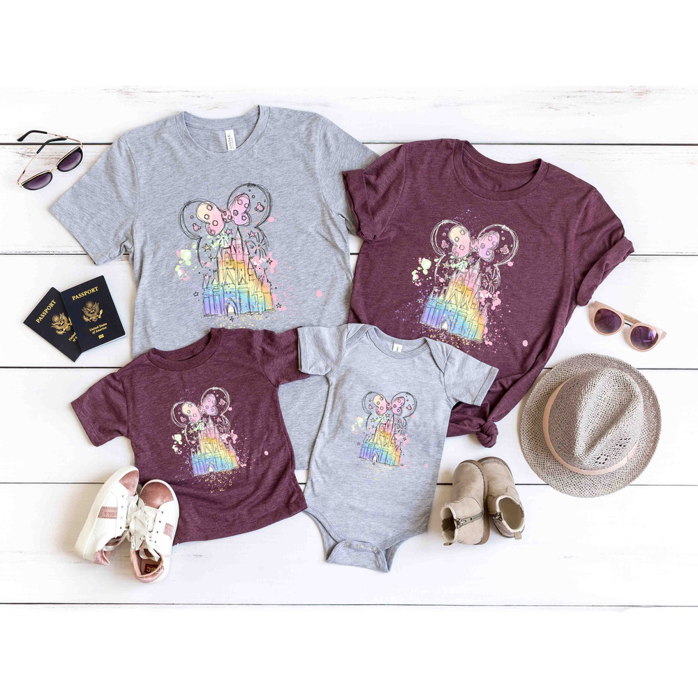 Disney Watercolor Castle Minnie T-Shirt, Disney Castle, Disney Vacation Shirt, Disney Trip Shirt, Disney Family Shirt, Family Vacation Shirt - 3.jpg