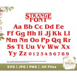stranger font svg png ttf files, alphabet letters – numbers, famous character, strange svg for cricut, layered, silhouet