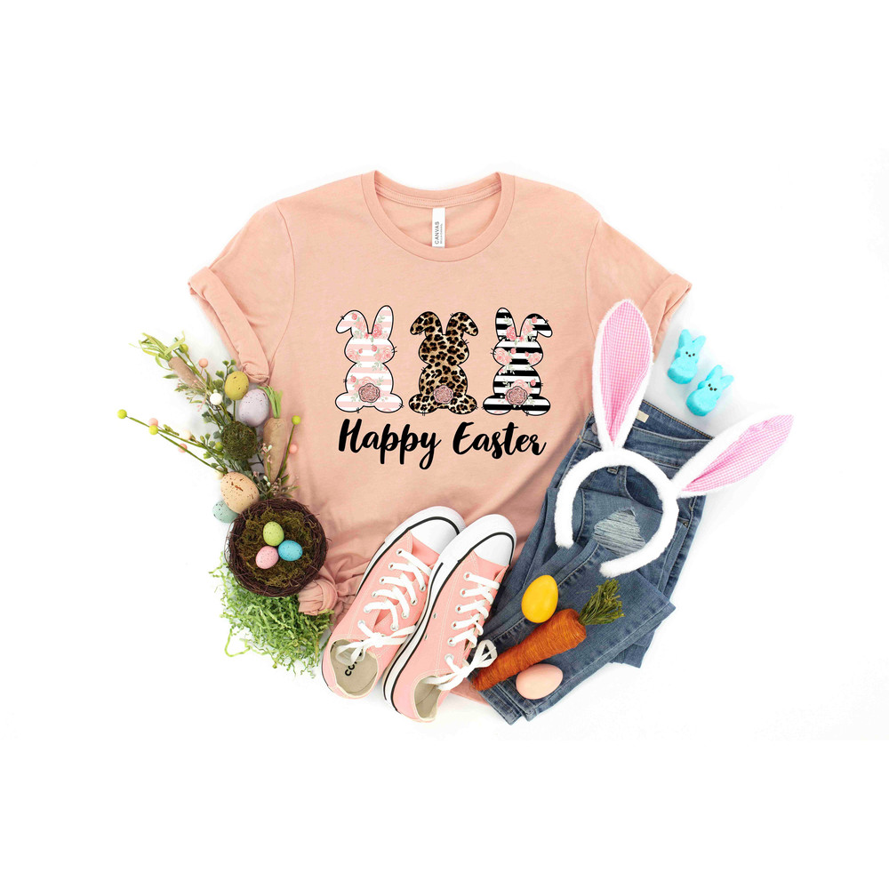 Happy Easter T-Shirt, Happy Easter Textural Bunny Shirt, Easter Bunny Shirt, Cute Easter Shirt, Easter Matching tshirts, Womens Easter Shirt - 2.jpg