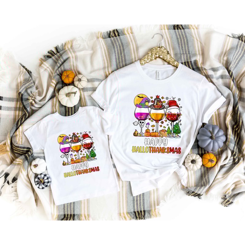Happy Hallothanksmas Wine T-Shirt, Halloween Wine Glass, Thanksgiving Wine, Funny Wine Halloween Thanksgiving Christmas Shirt, Thanksmas Tee - 3.jpg