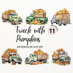 truck with pumpkins clipart | watercolor truck png | halloween clipart bundle | junk journal | collage images | kawaii d