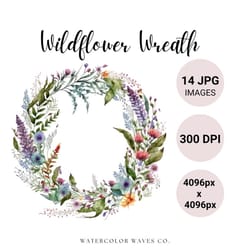 wildflower wreath clipart | floral jpg | flower clipart bundle | junk journal | digital crafting | commercial license |