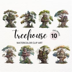 watercolor tree house clipart | kawaii clipart bundle | junk journal | digital planner | summer collage images | fantasy