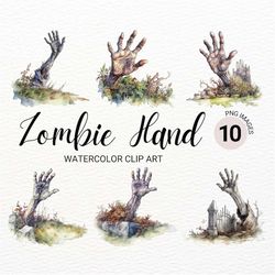 Zombie Hand Clipart | Watercolor Halloween Graveyard PNG | Digital Planner | Spooky Collage Images | Junk Journal | Pape