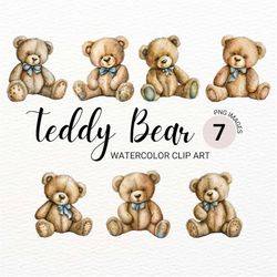 teddy bear clipart | watercolor bear png | nursery wall art | baby animals | kawaii baby shower clipart | digital downlo