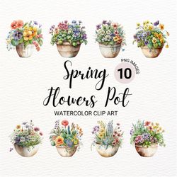 spring flowers pots clipart | floral png | watercolor flowers clipart | botanical art | wedding clipart | junk journal |