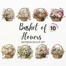 flower basket clipart | floral png | watercolor flowers clipart | botanical art | wedding clipart | flower bouquet | inv