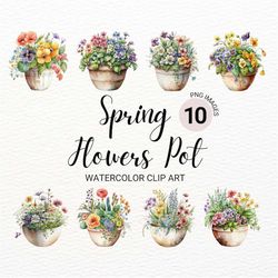 spring flowers pots clipart | floral png | watercolor flowers clipart | botanical art | wedding clipart | junk journal |