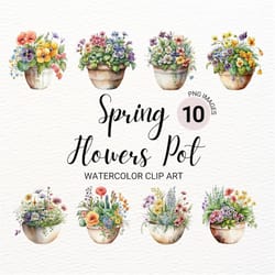 spring flowers pots clipart | floral png | watercolor flowers clipart | botanical art | wedding clipart | junk journal |