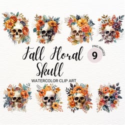watercolor floral skull clipart | fall flowers png | spring clipart bundle | junk journal | digital planner | collage im
