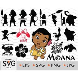 29 moana svg bundle, maui svg bundle, moana svg, moana, clipart, png, eps, instant download, silhouette cameo, shirt des
