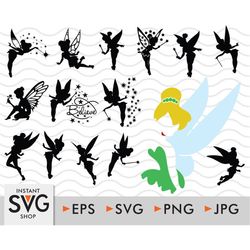 37  tinkerbell svg cut files, tinkerbell silhouette svg, tinkerbell clipart, fairy svg, png, cricut, tinkerbell svg bund