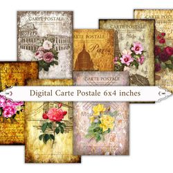 DIGITAL15 Vintage Floral Cards. Carte Postale Ephemera for Junk Journals, Scrapbooks, Decoupage, Papercrafts, Cardmaking