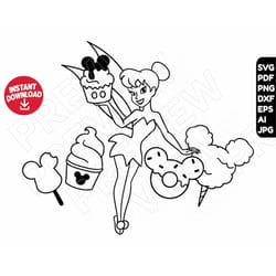 tinkerbell snacks svg dxf png clipart , cut file silhouette outline