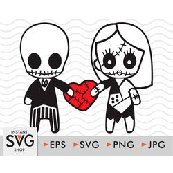 jack and sally svg, a nightmare before christmas svg, cutting files for cricut silhouette, easy cut, layered by color, i