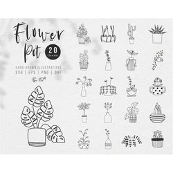 plants pot svg bundle , potted plants svg, houseplants svg, monstera svg, floral line drawing svg, flower pot clipart, g