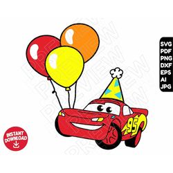cars birthday svg balloons , lightning mcqueen , dxf png clipart , cut file layered by color