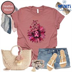pink sunflower shirt, pink ribbon shirt, breast cancer awareness shirt, cancer awareness shirt, fight cancer shirt, canc