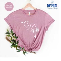 dandelion shirt, wildflowers shirt, flower bird shirt, dandelion birds tee, botanical shirt, bird lover tee, inspiration